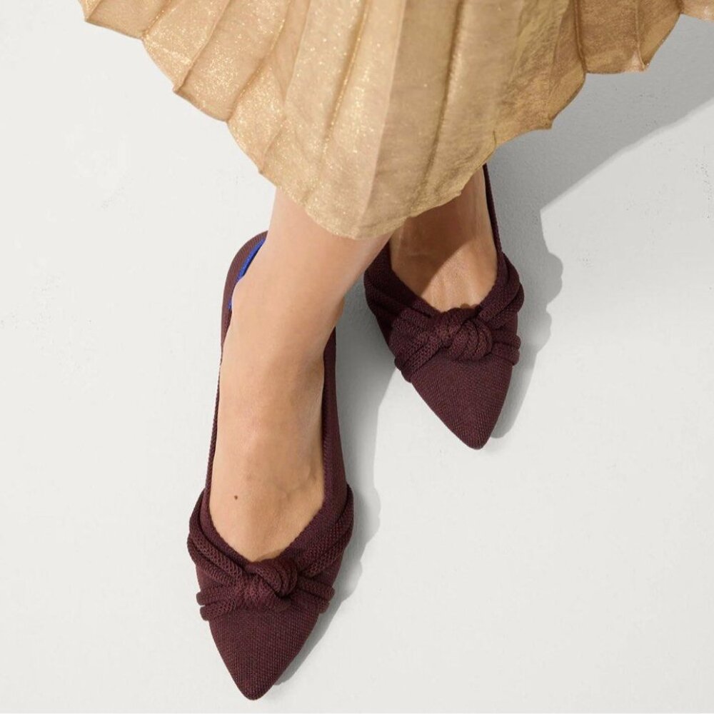Rothy’s Burgundy Flats Knotted Knit Pointed Toe Slip on Ballet Flats 7.5 - Picture 4 of 6